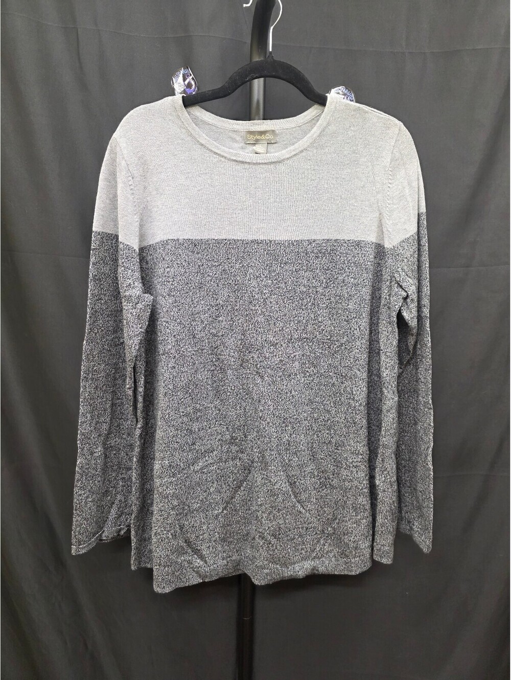 STYLE & CO STARGAZER COTTON SWEATER CHARCOAL HEATHER SIZE L